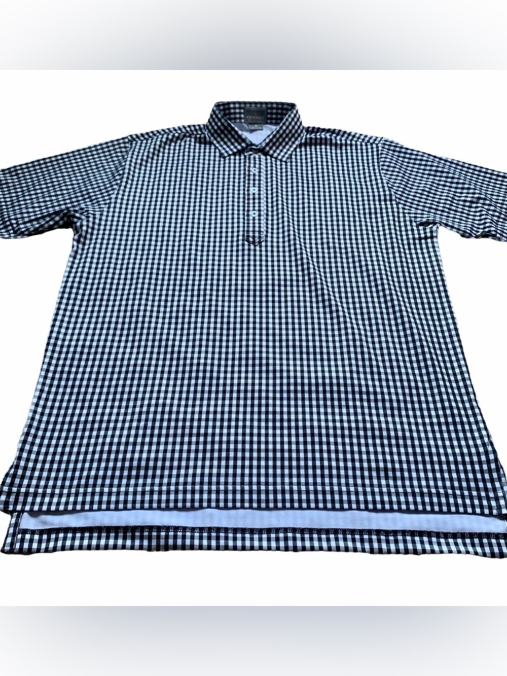 Fennec Men's Black & White Checked Polo Shirt Classic Short Sleeve Size Medium